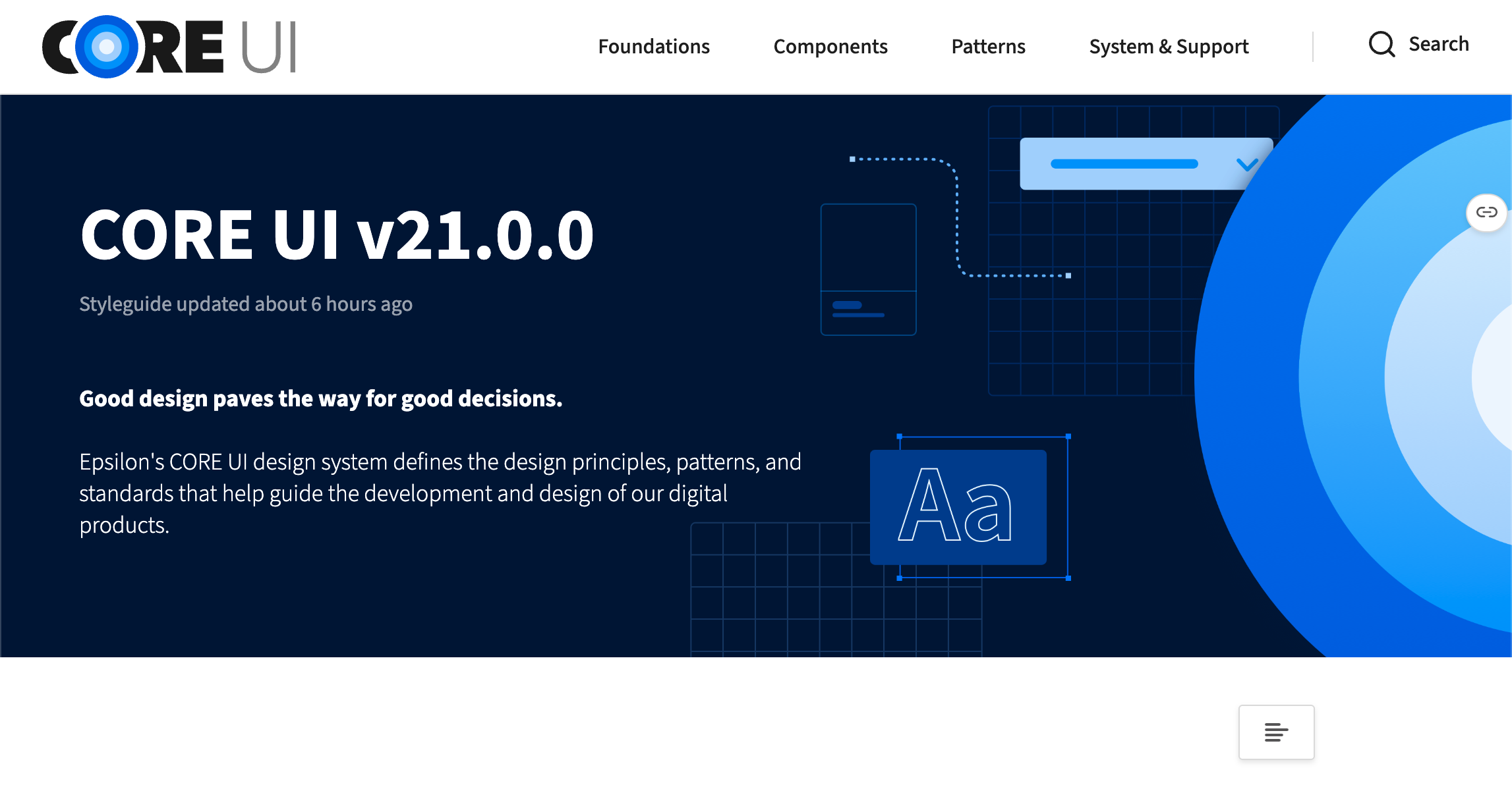Core UI design system landing page.